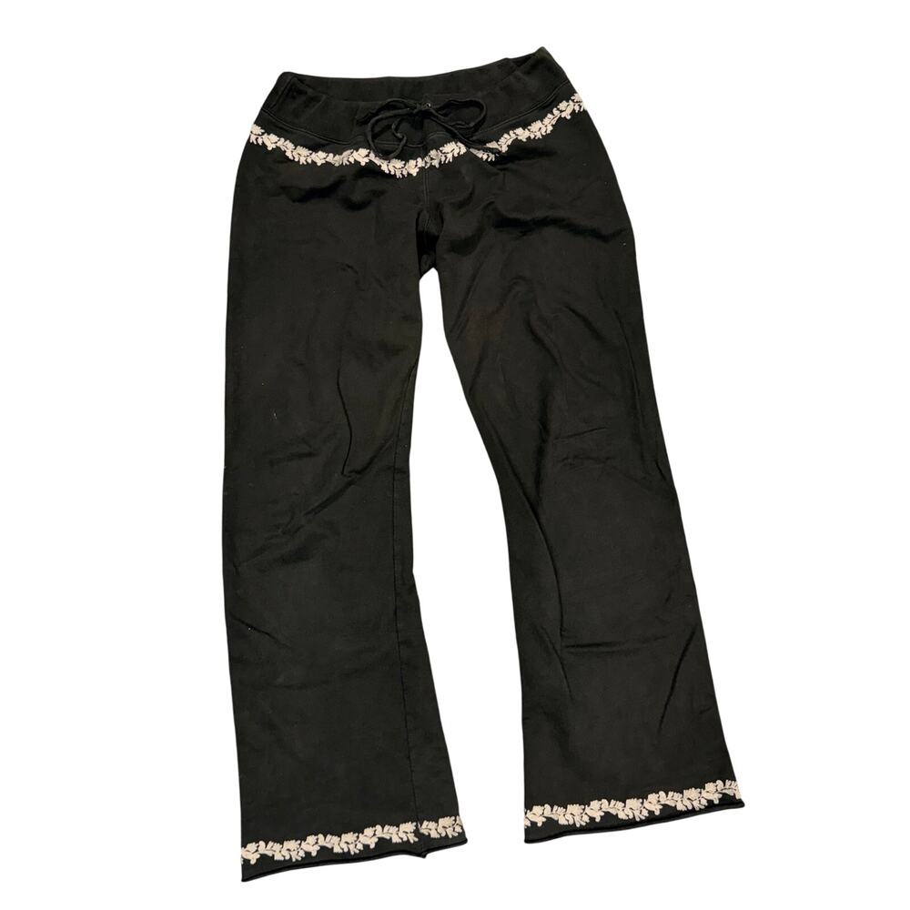 Lucky Brand Low Rise Embroidered Lounge Pants Gray Brown Small